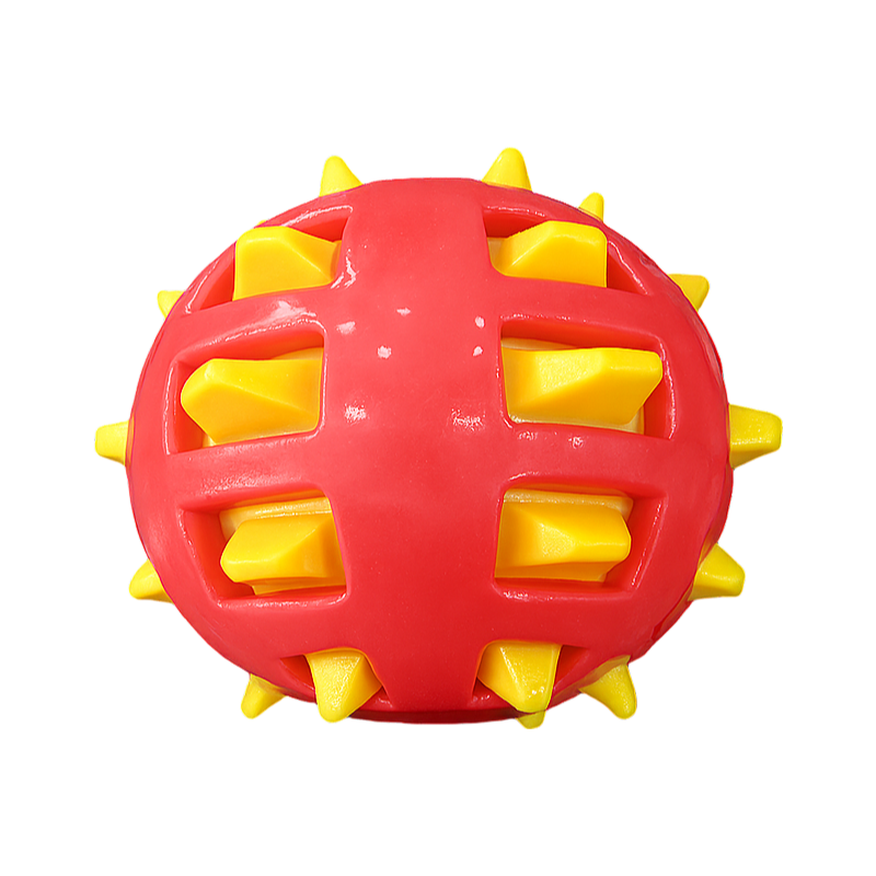 Brinquedo bola espinhosa com guizo para cães - estimulação multissensorial, resistente à mastigação e benefícios para saúde dental (9.4cm, vermelho)