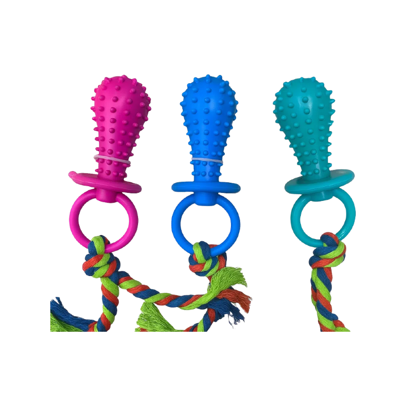 Brinquedo chupeta para cães durável com guizo e sino - Alívio de mastigação para filhotes, cores rosa+azul+verde, brinquedo interativo para cães