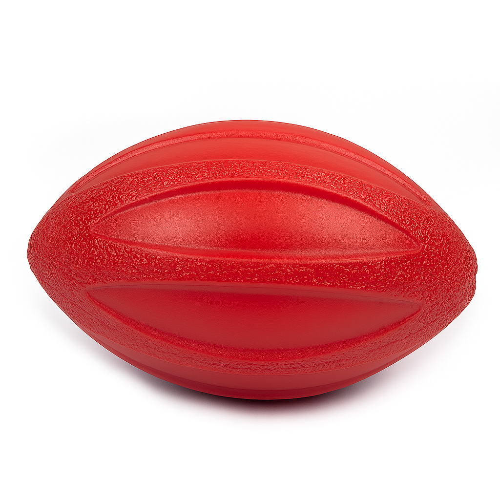 Brinquedo de futebol com guizo resistente para cães pequenos - bola de dentição vermelha durável 10x6x6cm, estimula brincadeiras e mastigação segura