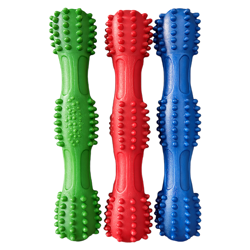 Brinquedo de mastigação para cães com guizo - DT05 Bastão colorido (Verde+Vermelho+Azul) 18x4.5cm, textura durável e design portátil para diversão canina