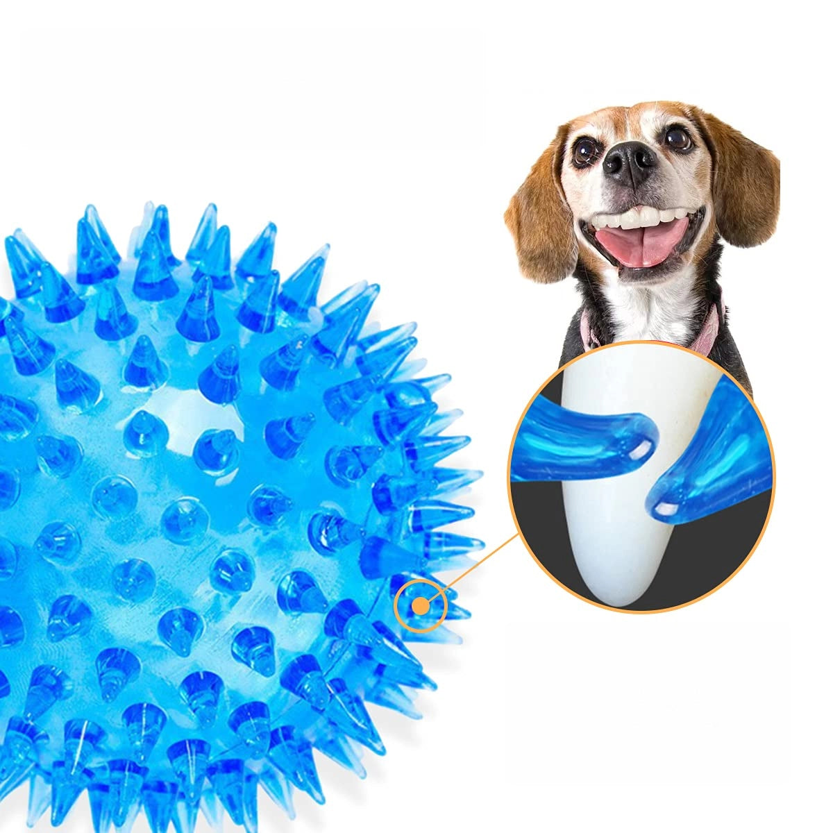 Brinquedo Bola Ouriço para Cães em borracha natural, alívio de estresse para cães pequenos e médios - DT03 Azul+Rosa