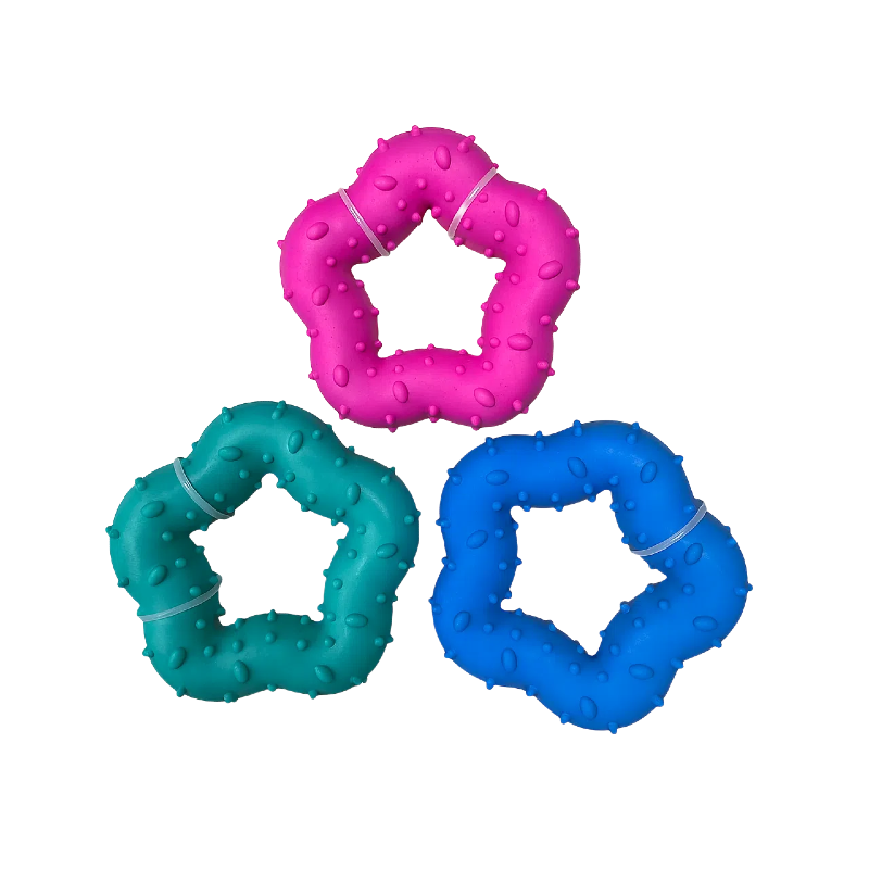 Brinquedo de mastigação em forma de estrela para cães - borracha resistente e não tóxica, promove saúde dental e cores vibrantes (rosa, azul, verde) - DT18